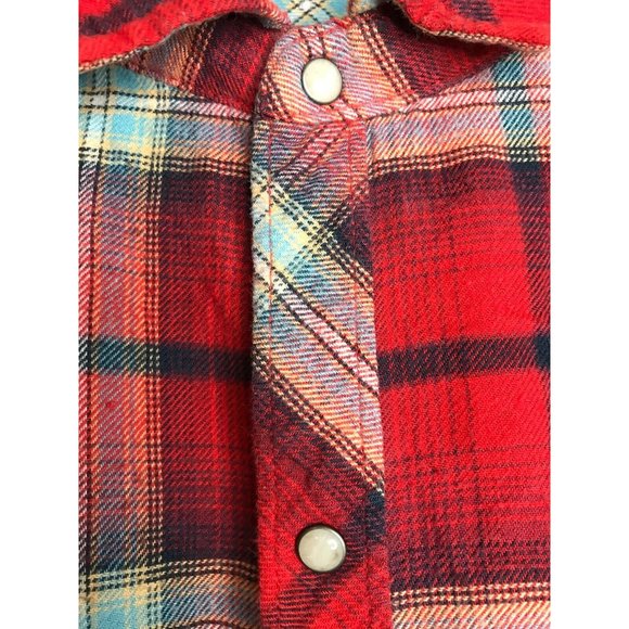 Abercrombie & Fitch Red Plaid Long Sleeve Pearl Snap Men's Medium Shirt - Picture 3 of 6